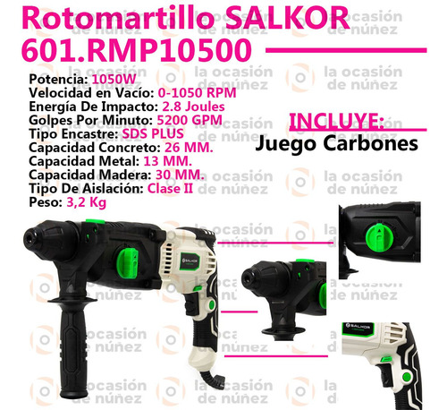 Imagen 2 de 6 de Rotomartillo Salkor Rotopercutor 1050w Sds Plus 13mm 5200gpm
