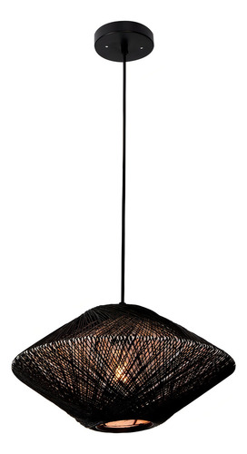 Lámpara Colgante Vintage Negro Ratán E27 1 Luz