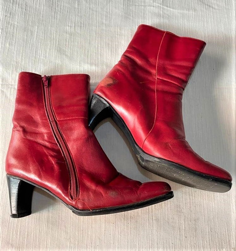 Bota Roja Punta Cuadrada Caña Baja Talle 38 Taco Zapatos -