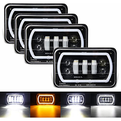 4x6 Led Headlights, White Drl Amber Turn Signal Halo Li...