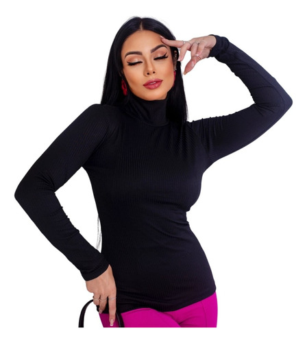 Blusa Gola Alta Canelada Segunda Pele Cacharrel Feminina Top