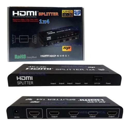 Splitter Hdmi Hub 1 Entrada Y 4 Salidas 4k 2k 3d
