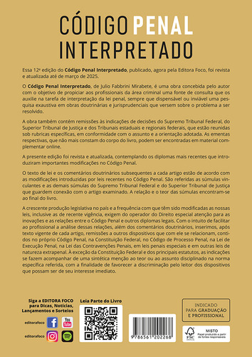 Código Penal Interpretado - Revista, Atualizada E Reformulada - 12a Ed - 2025, De Julio Fabbrini Mirabete (), Renato N. Fabbrini (). Editorial Foco; 12a Edição, Capa Mole Em Português, 2025