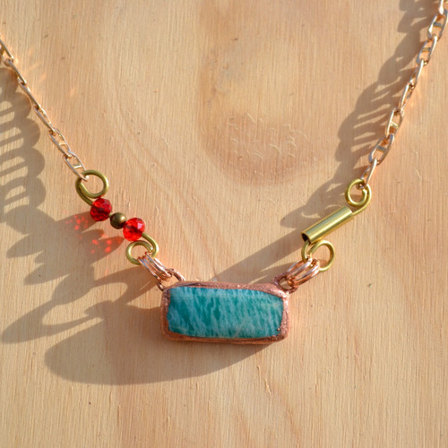 Imagen 5 de 6 de Collar Piedra Natural Amazonita Con Cadena De Bronce, Cod1