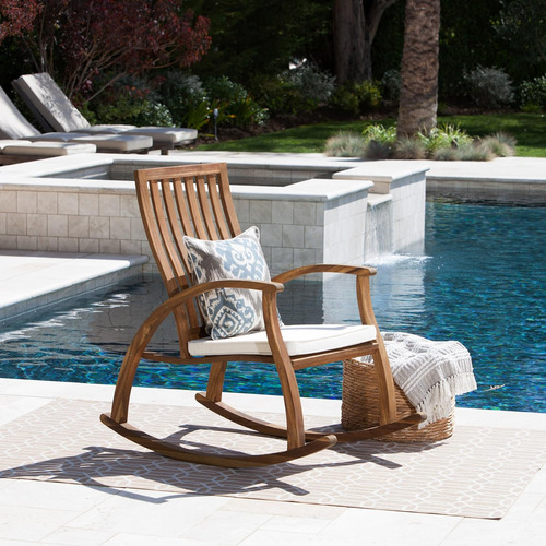 Gdfstudio Caleb - Mecedora De Madera De Acacia Para Exterior