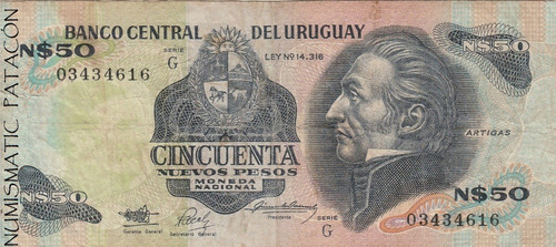 Billete Uruguay 50 Nuevos Pesos Serie G Año 1989 # 61 A