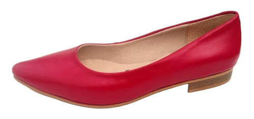 Flats, 100% Piel, Rojo, Mujer Piso, Tacón 2 Cm, Simply 