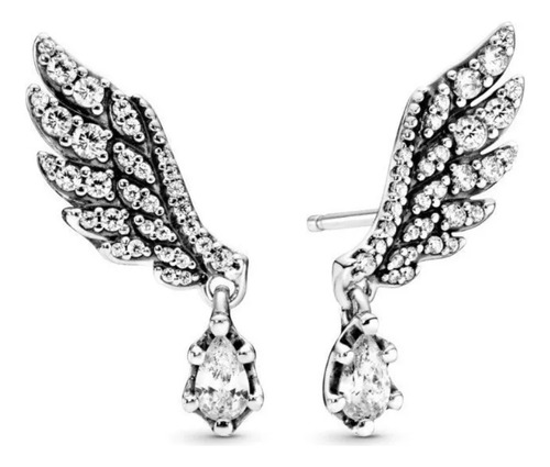 Aretes Pandora Alas De Angel Con Botón Colgante