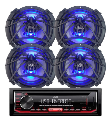 Estéreo Jvc 1 Din + 4 Bocinas  6.5 Soundstream