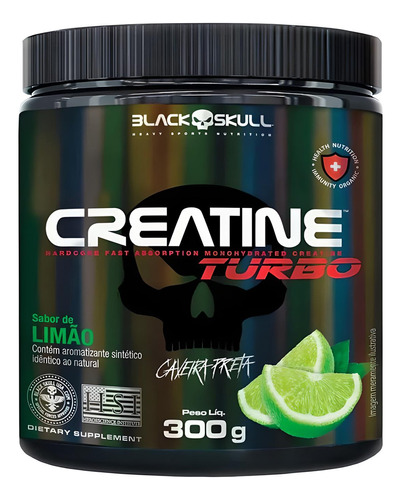 Creatine Turbo 300g Black Skull Limão - Força Muscular