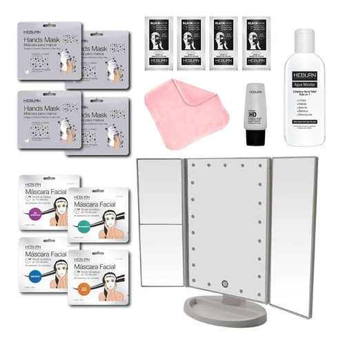 Kit Cuidado Facial Heburn + Espejo Con Luz Led E152