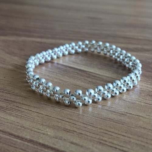 Imagen 4 de 10 de Pulsera Resorte Bolitas De Plata .925 Agálea Joyería