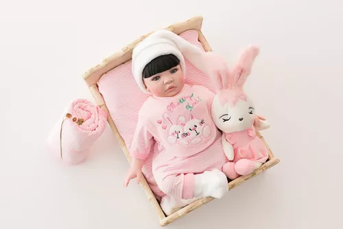 Bebê Boneca Reborn Original 100% Silicone Dormir + Coelha - R$ 549,99