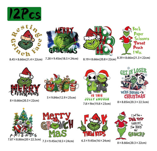 12 Hojas De Transferencias De Plancha De Navidad Camise...