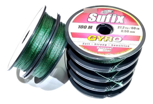 Multifilamento Sufix Gyro. Diámetro 0.50 Mm. Resistencia 27.2 Kilos. Color Verde. Mariano Pesca