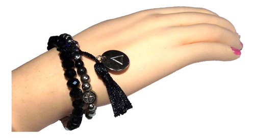 Pulsera Elastizada Color Negro Y Cromado Modelo Rusian