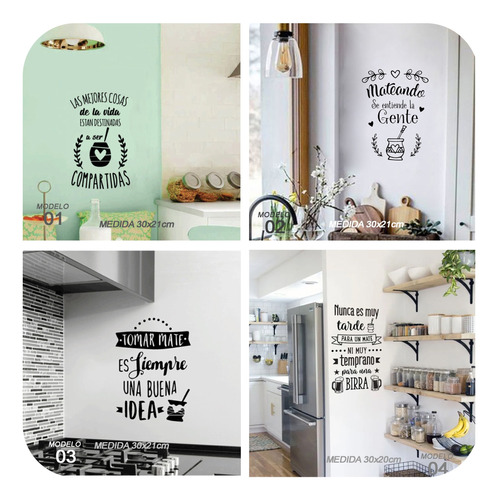 Vinilo Decorativo Pared Frases Mate Cocina Heladera Comedor