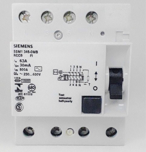 Interruptor Diferencial 4x63 30mh Siemens 5sm1346-0mb Gtia