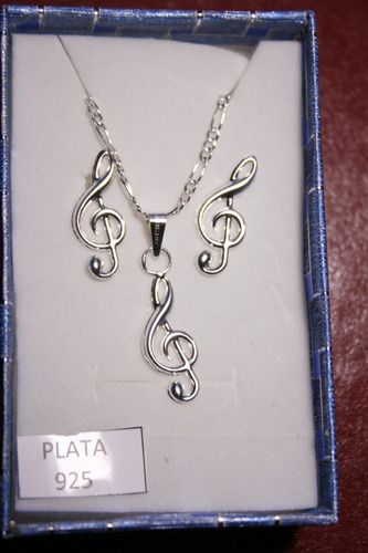 Regalo Navideño Conjunto Notas Musicales De Plata 925  