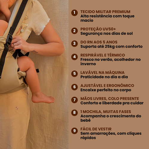 Mochila Evolutiva Canguru Ergonômico Bebê | Colo De Urso Palha