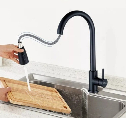 Llave Monomando Lavaplatos Profesional Extraíble Negra Color