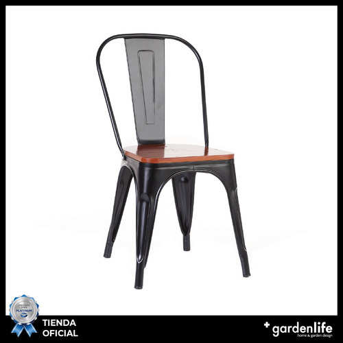 Silla Tolix Asiento De Madera Moderna Set X4 Gardenlife