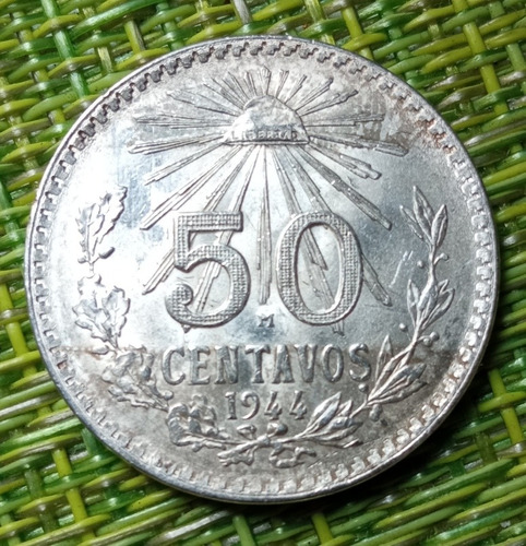 Moneda 50 Centavos Resplandor 1944 Sin Circular Brillo Orig.
