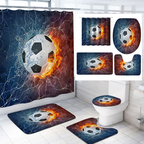 Kkh Juego Cortina Ducha Futbol Para Decoracion Baño Alfombra