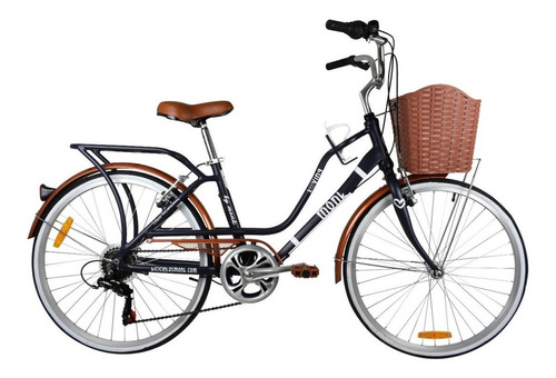 Bicicleta urbana Monk Loving R24 6v frenos v-brakes color negro con pie de apoyo