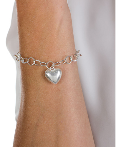Pulseira Elos Com Coração - Banho Prata 925 Ou Ouro 18k