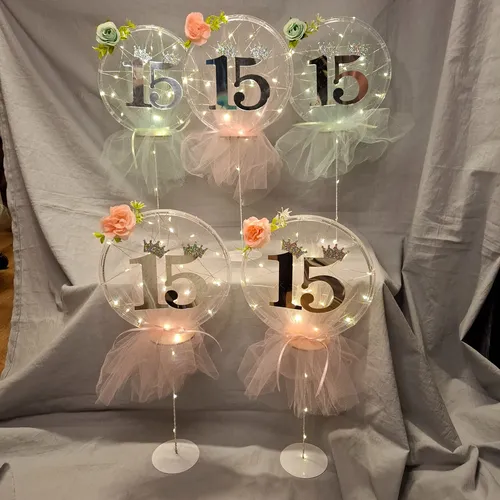 Centro De Mesa De Tul Con Numero Y Luces Led X15