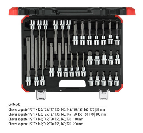 Imagem 3 de 3 de Jogo De Soquetes Torx 1/2 T20 A T70 Gedore Red 32 Peças