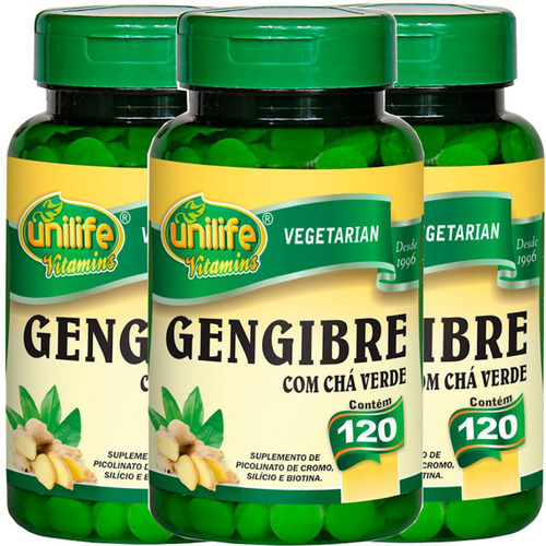 Gengibre Com Chá Verde 120 Comprimidos De 400mg Kit Com 3