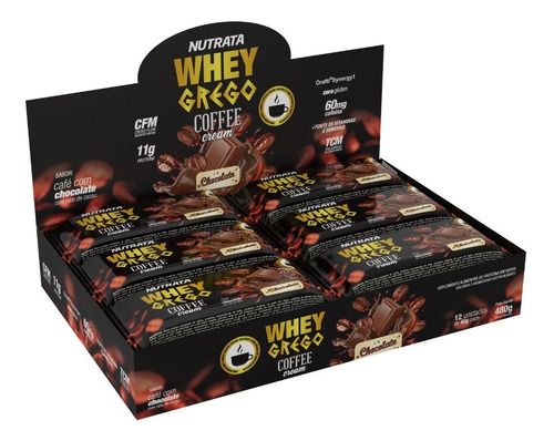 Whey Grego Bar Cx 12un - Nutrata Sabor Coffe Cream Chocolate