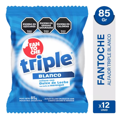 Alfajor Triple Fantoche Blanco Dulce De Leche 85g Caja X12
