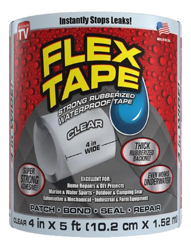 Strong Flex Tape Fita impermeável de borracha transparente de 4 x 5"