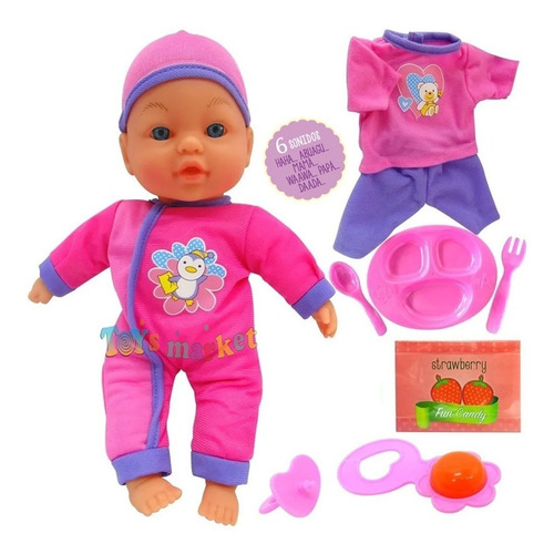 Imagen 2 de 4 de Bebe Que Habla Poppi Mis Primeras Comiditas Bebote Muñeca