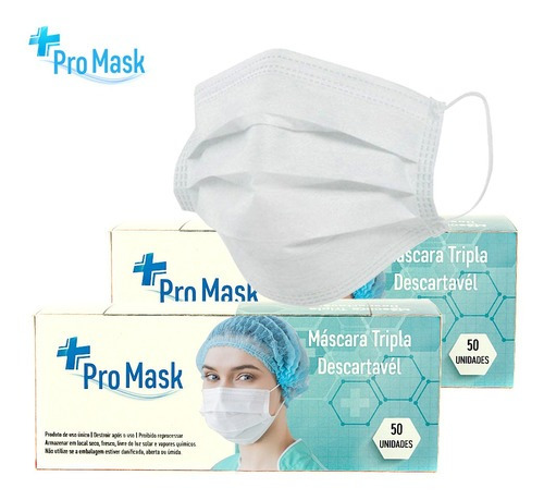100 Mascara Descartável Dupla Camada Proteção Direto Fabrica