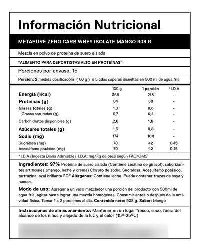 Proteina Metapure Whey Isolate Zero Carb 908gr Qnt