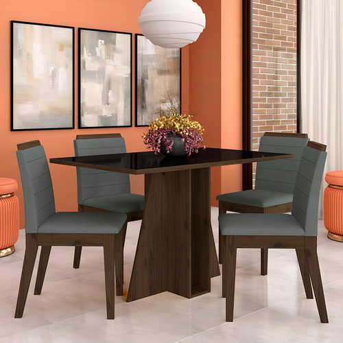 Mesa Com 4 Cadeiras Senegal 1,36 Imbuia/preto/cinza - M A Cor Imbuia/preto/suede Cinza Desenho do tecido das cadeiras Liso