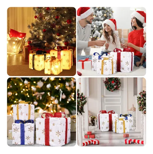 Christmas Lighted Gift Boxes Decorations Husuime Set Of 3