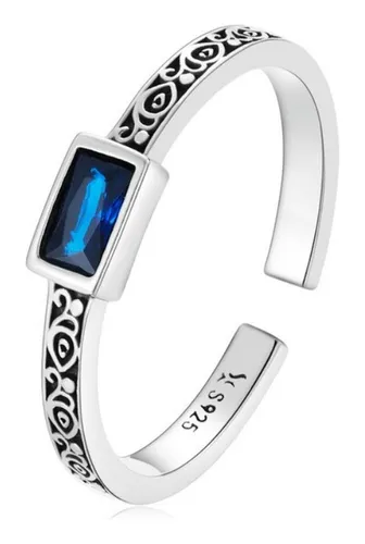 comprar Anillo Ajustable Para Mujer Vintage Circón Azul En Plata 925