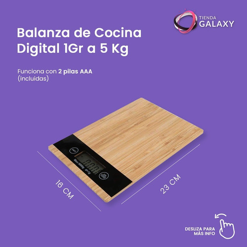 Imagen 4 de 10 de Balanza Cocina Digital Madera Bamboo 1gr A 5 Kg