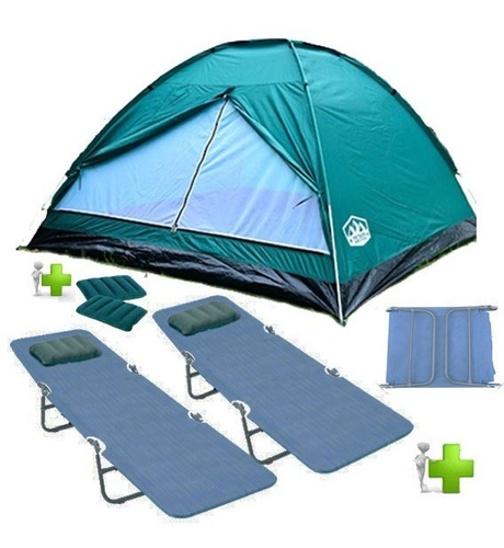 Carpa Iglu 4 Pers + 2 Catre Cama Plegable + Almohadas