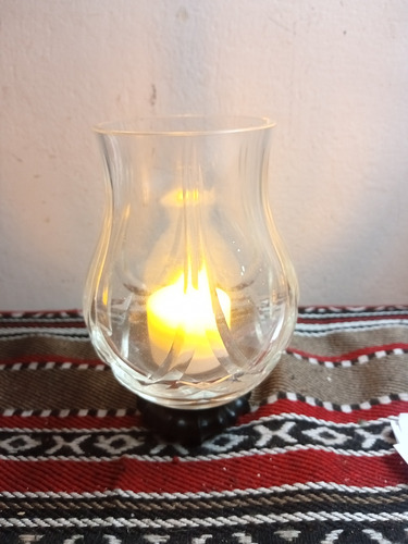 Antiguo Porta Velas De Cristal Con Base