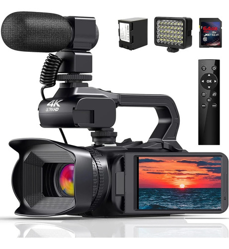 Câmera Profissional Vídeo 4k Com Sd 128gb E Microfone