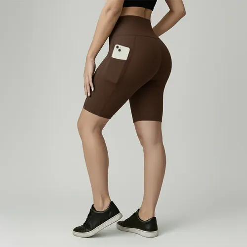 Shorts Feminino Academia Grosso Modelador Cintura Alta com Bolso