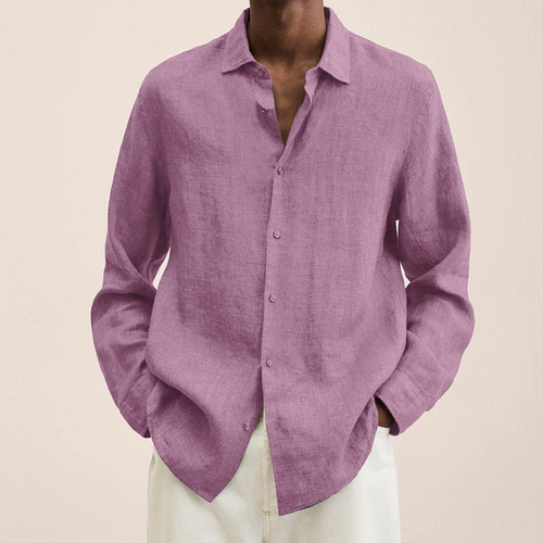 Otoño Color Sólido Botón Manga Larga Camisa Casual Hombre