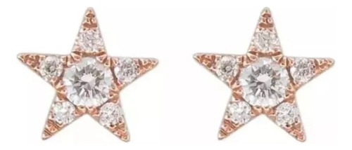 Aros Estrella En Oro Rosa 18 Con Diamantes Talla Brillante