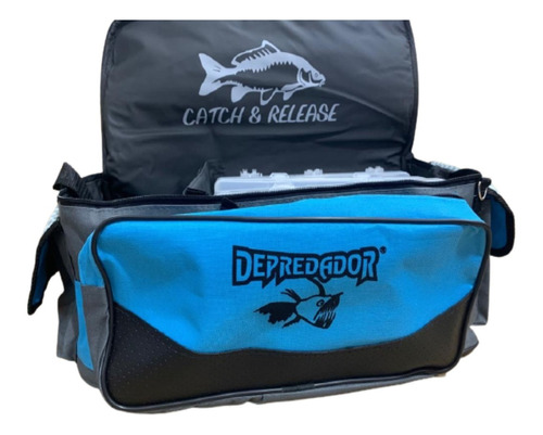 Bolso Pesca Depredador Tararira Spinning Señuelo + 4 Cajas